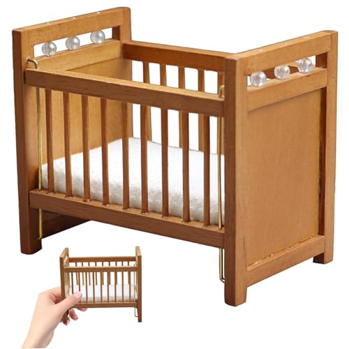 Ssguopte Puppenhausbett, realistisches Kinderbett mit Matratze, Holzmöbel, DIY 4x3x3 -Zoll -Miniatur für Einstellungen von Ssguopte
