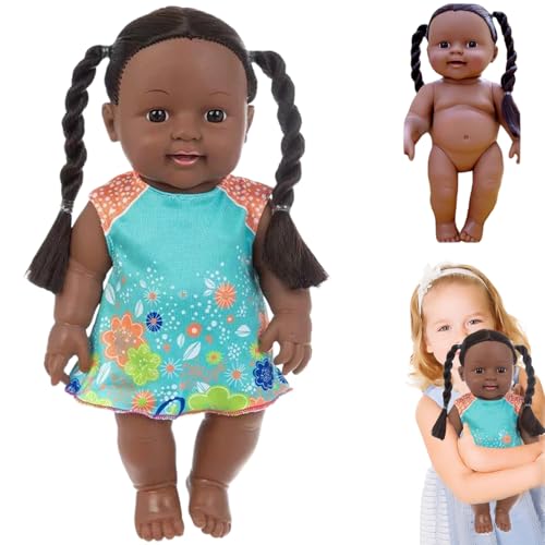 Ssguopte Schwarze Babypuppen, 12 Zoll afrikanische Puppe mit Kleid, beweglicher Joint und Doppel -Pferdeschwanz, blau von Ssguopte
