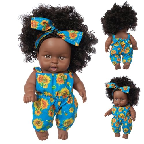 Ssguopte Schwarze Babypuppen, 8 Zoll afrikanische realistische Puppe, bewegliches Gelenk, lockiges Haar, waschbar, blau von Ssguopte