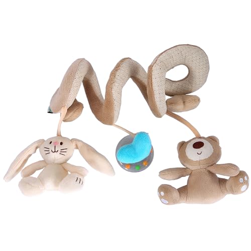 Ssguopte Spiral-Autositz-Spielzeug: Bär und Kaninchen. Autositz-Spielzeug zum Aufhängen, mit eingebautem Quietscher und Rasseln für Kinderbett, Kinderwagen von Ssguopte