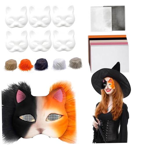 Ssguopte Therian Mask Kit Realistic Blank halb Gesichtskatze Maske mit Filzblech, Plüsch -Kunstpelzen und Augennetz dekorativen Tierkostüm für Maskerade, Cosplay -Party von Ssguopte