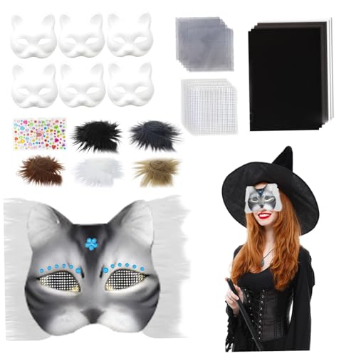 Ssguopte Therian Mask Kit Realistic Blank halb Gesichtskatze Maske mit Filzblech, Plüsch -Kunstpelzen und Augennetz dekoratives Tierkostüm für Maskerade, Cosplay -Party, Grau von Ssguopte