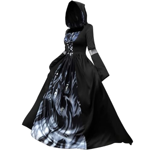 Ssguopte Viktorianisches Gothic-Kleid für Damen: Halloween-Kapuzenkleid im Bürgerkriegsstil, Königin-Ballkleid, Maskenkostüm für Cosplay-Partys (L) Maskeradenkostüme für Cosplay-Partys, XL von Ssguopte