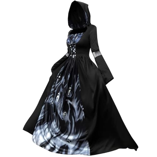 Ssguopte Viktorianisches Gothic-Kleid für Damen: Halloween-Kapuzenkleid im Bürgerkriegsstil, Königin-Ballkleid, Maskenkostüm für Cosplay-Partys (L) von Ssguopte