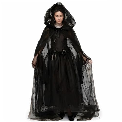 Ssguopte Vintage Witch Ghost Braut Kostüm (schwarz) gestickt Renaissance Halloween Kleid für Spuk Cosplay von Ssguopte