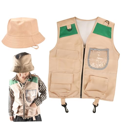 Ssguopte Zoo Keeper Kostüm Kinder Stoff Paläontologe Weste Hut Dress Up Halloween Cosplay Geschenke Grün grün von Ssguopte