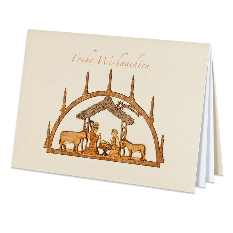 Weihnachtskarte mit Holzintarsien »Frohe Weihnachten« von St. Benno