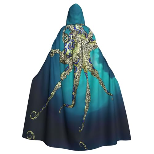 StOlmx Oktopus-Umhang mit blauem Ring, voller Länge, Kapuzenumhang, Halloween, Fasching, Karneval, Cosplay von StOlmx