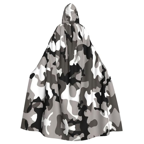 StOlmx Umhang mit Kapuze, Schwarz / Grau / Weiß, Camouflage, voller Länge, Halloween, Fasching, Cosplay von StOlmx
