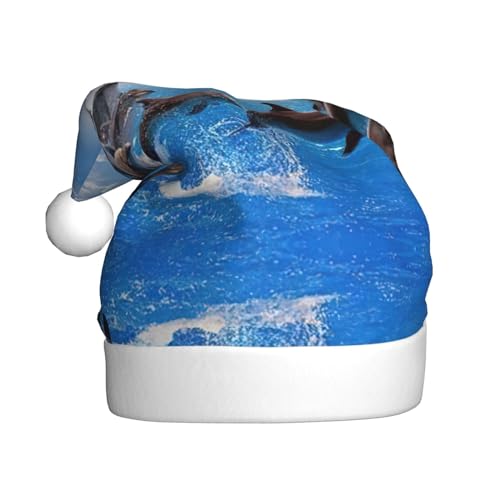 StOlmx Weihnachtsmütze Weihnachtsmütze für Erwachsene Deluxe Plüsch Nikolausmütze mit breiter für Weihnachtsmann Kostüm Einzigartiges 3D Tier Delfin von StOlmx