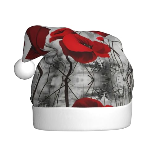 StOlmx Weihnachtsmütze Weihnachtsmütze für Erwachsene Deluxe Plüsch Nikolausmütze mit breiter für Weihnachtsmann Kostüm Rote Mohnblume von StOlmx