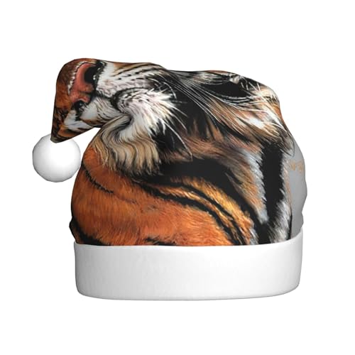 StOlmx Weihnachtsmütze Weihnachtsmütze für Erwachsene Deluxe Plüsch Nikolausmütze mit breiter für Weihnachtsmann Kostüm niedlicher Tiger von StOlmx
