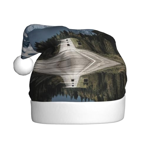 StOlmx Weihnachtsmütze für Erwachsene, flauschige Weihnachtsmütze mit, warme große Weihnachtsmütze für Männer und Frauen, Berglandschaft von StOlmx