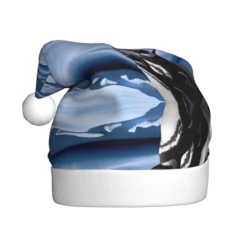 StOlmx Weihnachtsmütze für Erwachsene, flauschige Weihnachtsmütze mit, warme große Weihnachtsmütze für Männer und Frauen, Pinguin-Druck von StOlmx