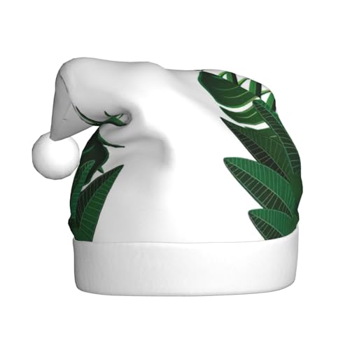 StOlmx Weihnachtsmütze für Erwachsene, flauschige Weihnachtsmütze mit, warme große Weihnachtsmütze für Männer und Frauen, exotische Fantasie, hawaiianische tropische Palmenblätter von StOlmx