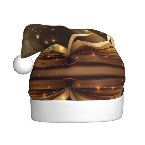 StOlmx Weihnachtsmütze für Erwachsene, flauschige Weihnachtsmütze mit, warme große Weihnachtsmütze für Männer und Frauen, magisches Buch von StOlmx