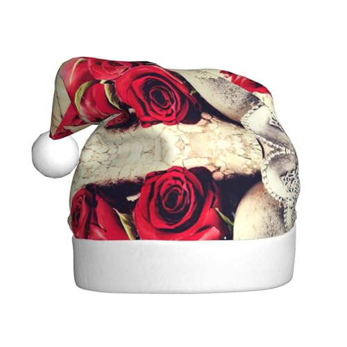 StOlmx Weihnachtsmütze für Erwachsene, flauschige Weihnachtsmütze mit, warme große Weihnachtsmütze für Männer und Frauen, rote Rosen von StOlmx