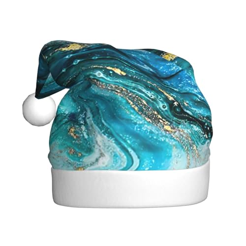 Weihnachtsmütze Weihnachtsmütze für Erwachsene Deluxe Plüsch Nikolausmütze mit Breite für Weihnachtsmann Kostüm Stein Blau Gold Marmor von StOlmx
