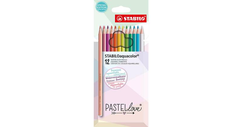 Aquarellstifte aquacolor Pastellove, 12 Farben bunt von Stabilo