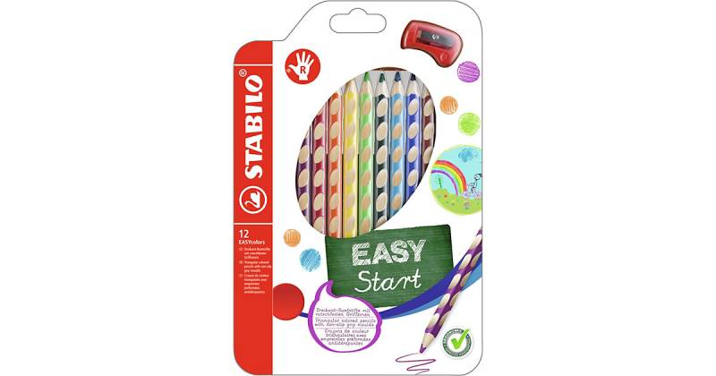 Buntstifte EASYcolors Rechtshänder, 12 Farben, inkl. Spitzer bunt von Stabilo