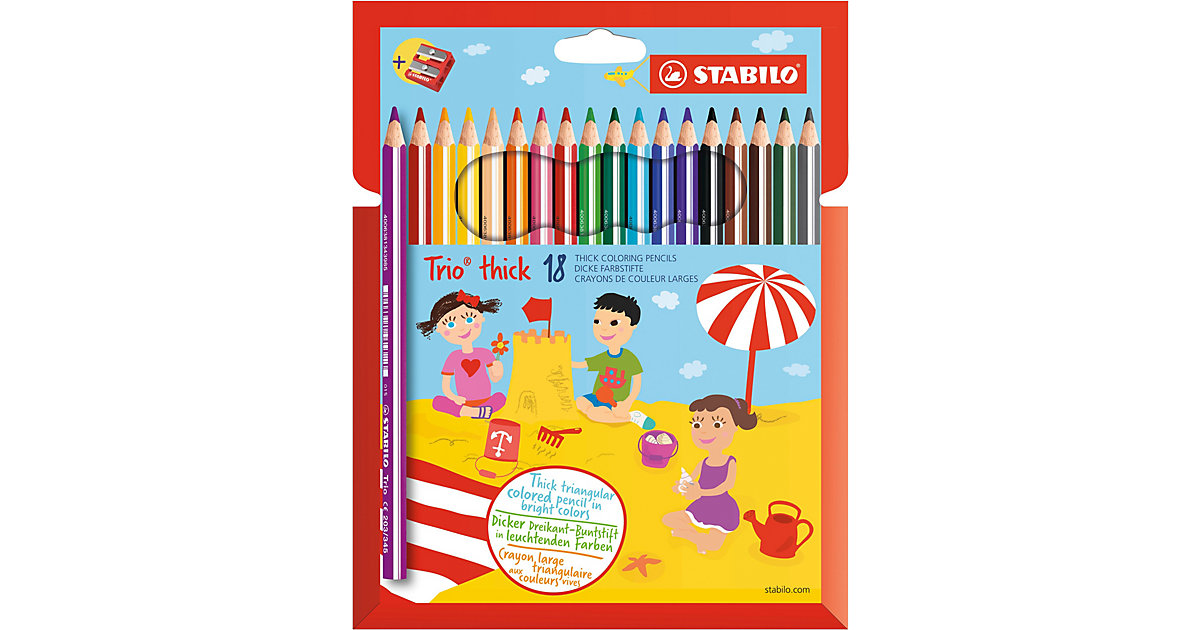 Dreikant-Buntstifte Trio Dick, 18 Farben, inkl. Spitzer bunt Modell 1 Dreikant-Buntstifte Trio Dick, 18 Farben, inkl. Spitzer bunt Modell 1 von Stabilo
