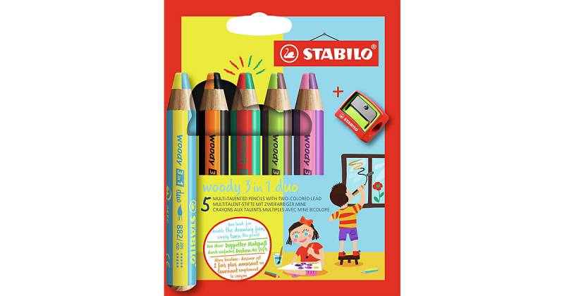 Buntstifte woody 3 in 1 duo, 5 Stifte - 10 Farben, inkl. Spitzer bunt Modell 1 von Stabilo