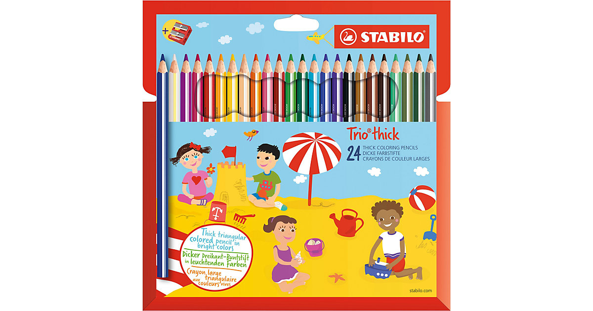 Dreikant-Buntstifte Trio dick, 24 Farben, inkl. Spitzer bunt Dreikant-Buntstifte Trio dick, 24 Farben, inkl. Spitzer bunt von Stabilo