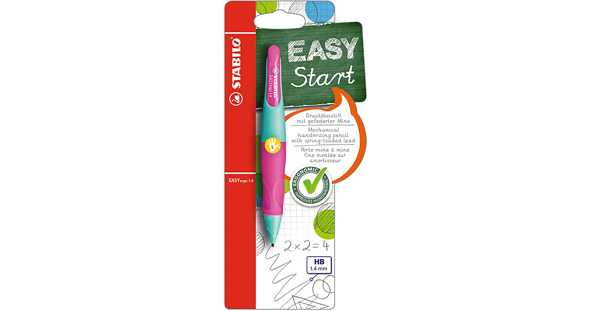 Druckbleistift EASYergo 1.4 mm HB Linkshänderr, türkis/neonpink mehrfarbig Druckbleistift EASYergo 1.4 mm HB Linkshänderr, türkis/neonpink mehrfarbig von Stabilo