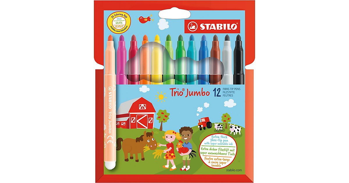 Filzstifte Trio Jumbo, 12 Farben mehrfarbig Filzstifte Trio Jumbo, 12 Farben mehrfarbig von Stabilo