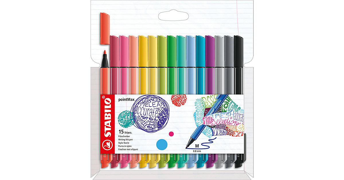 Filzschreiber pointMax, 15 Farben bunt Modell 10 von Stabilo