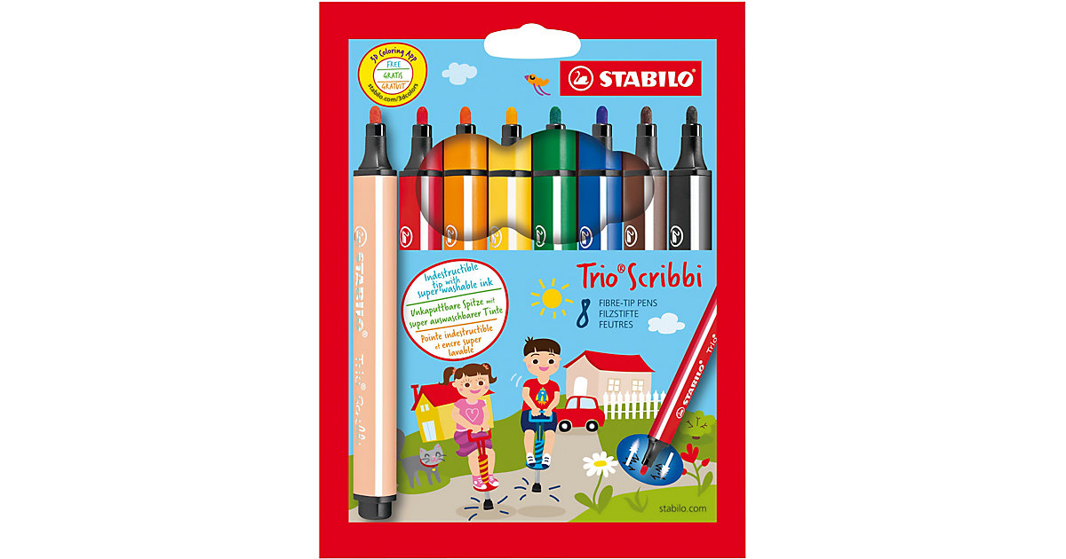 Dreikant-Filzstifte Trio Scribbi, 8 Farben mehrfarbig Modell 1 Dreikant-Filzstifte Trio Scribbi, 8 Farben mehrfarbig Modell 1 von Stabilo