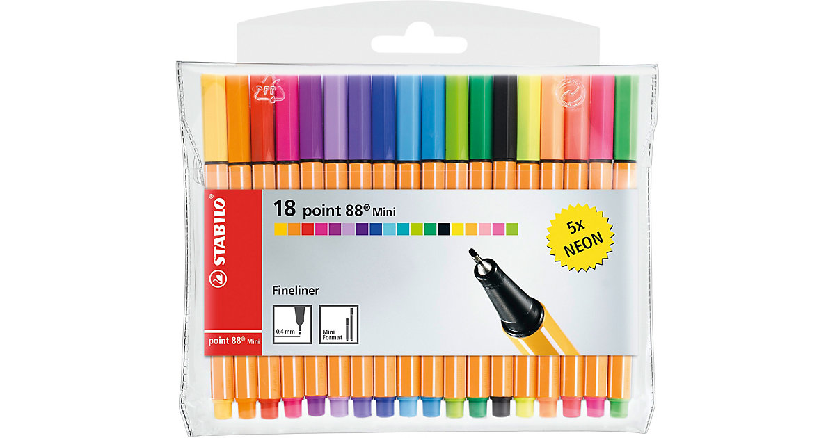Fineliner point 88 Mini NEON, 13 & 5 Farben von Stabilo
