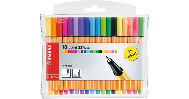 Fineliner point 88 Mini NEON, 18 Farben gelb von Stabilo