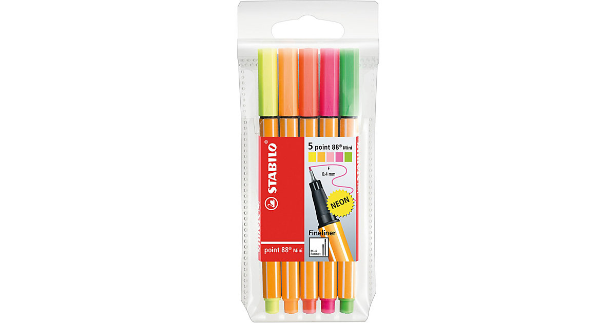 Fineliner point 88 Mini NEON, 5 Farben gelb Fineliner point 88 Mini NEON, 5 Farben gelb von Stabilo