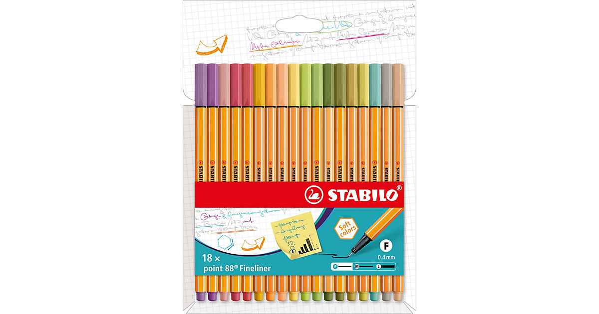Fineliner point 88, 18 Farben pastell von Stabilo