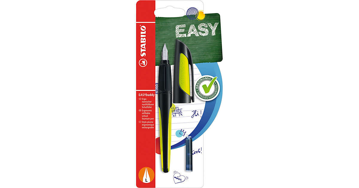 Schulfüller EASYbuddy L-Feder Linkshänder schwarz/limette, inkl. Patrone schwarz/grün Schulfüller EASYbuddy L-Feder Linkshänder schwarz/limette, inkl. Patrone schwarz/grün von Stabilo