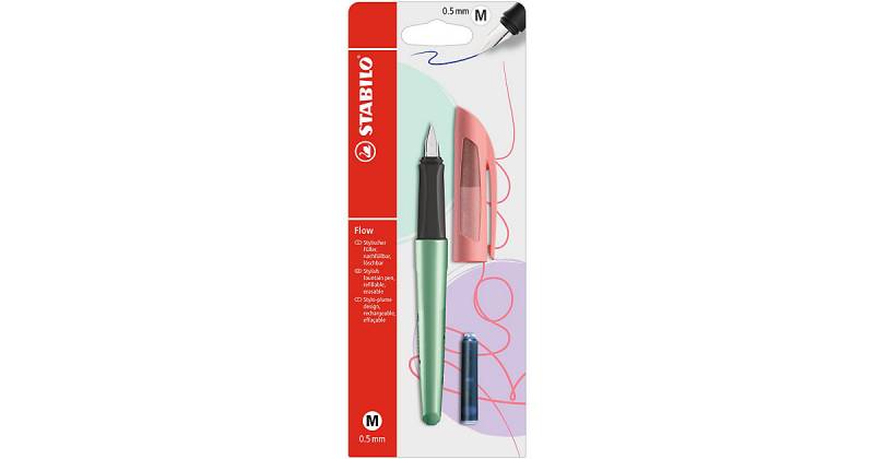 Füllhalter Flow COSMETIC M-Feder metallic grün/apricot, inkl. Patrone grün/rot von Stabilo