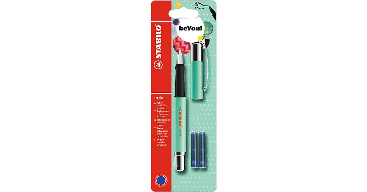 Füller beFab! Uni Colors Minty Green Rechts-/Linkshänder, inkl. 3 Patronen mint Füller beFab! Uni Colors Minty Green Rechts-/Linkshänder, inkl. 3 Patronen mint von Stabilo