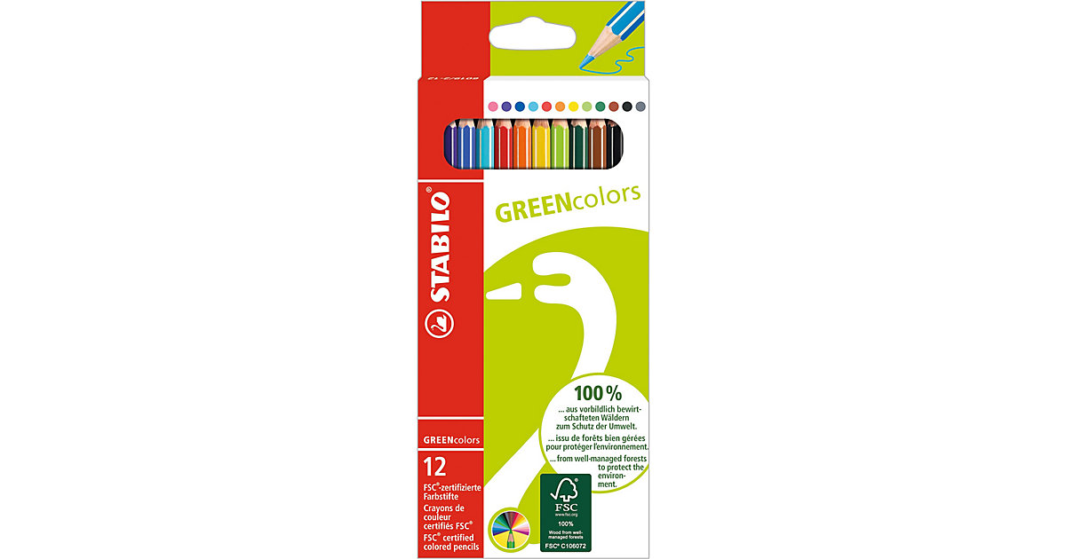 Buntstifte GREENcolors, 12 Farben mehrfarbig Modell 1 von Stabilo