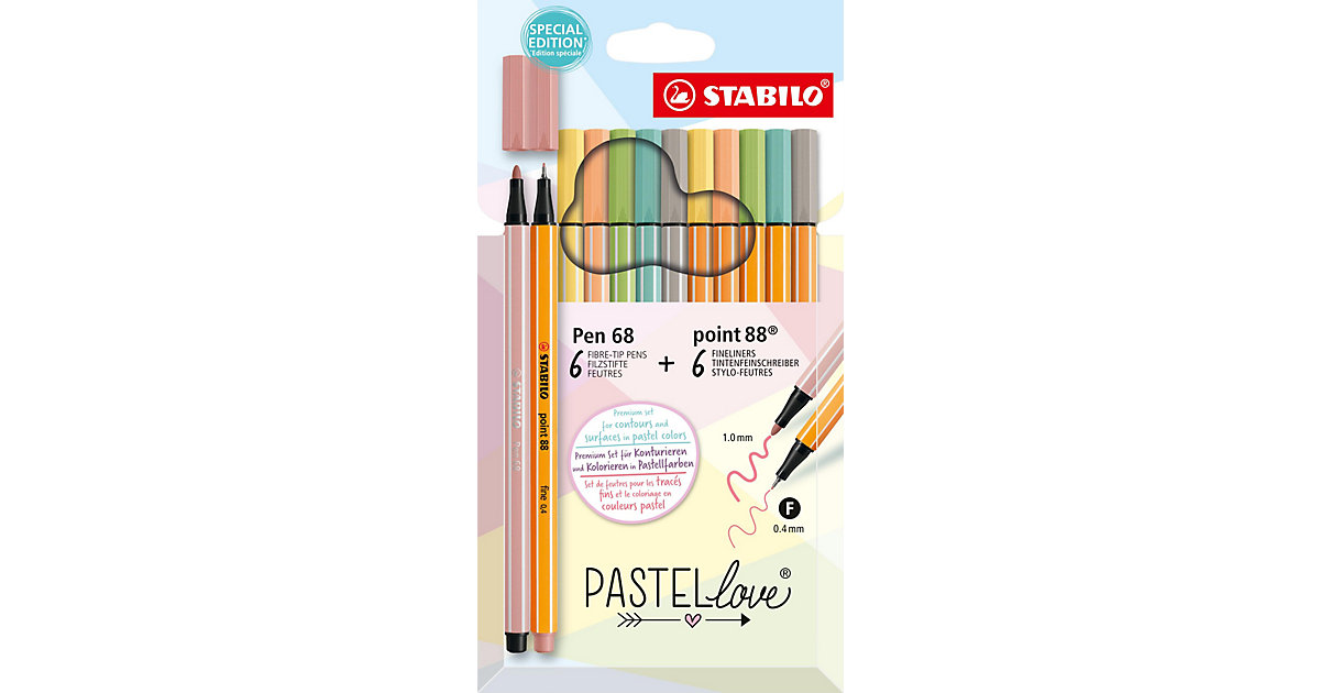 Kreativ-Stifteset PASTELlove, 12-tlg. bunt Modell 1 Kreativ-Stifteset PASTELlove, 12-tlg. bunt Modell 1 von Stabilo