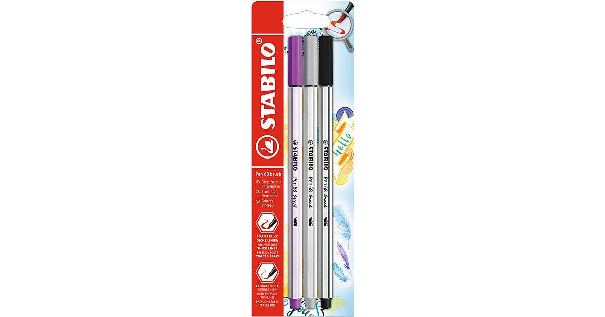 Premium-Filzstifte Pen 68 brush, 3 Farben mehrfarbig Modell 3 Premium-Filzstifte Pen 68 brush, 3 Farben mehrfarbig Modell 3 von Stabilo