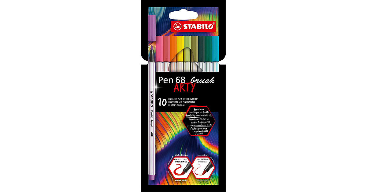 Premium-Filzstifte Pen 68 brush ARTY, 10 Farben mehrfarbig Modell 2 von Stabilo