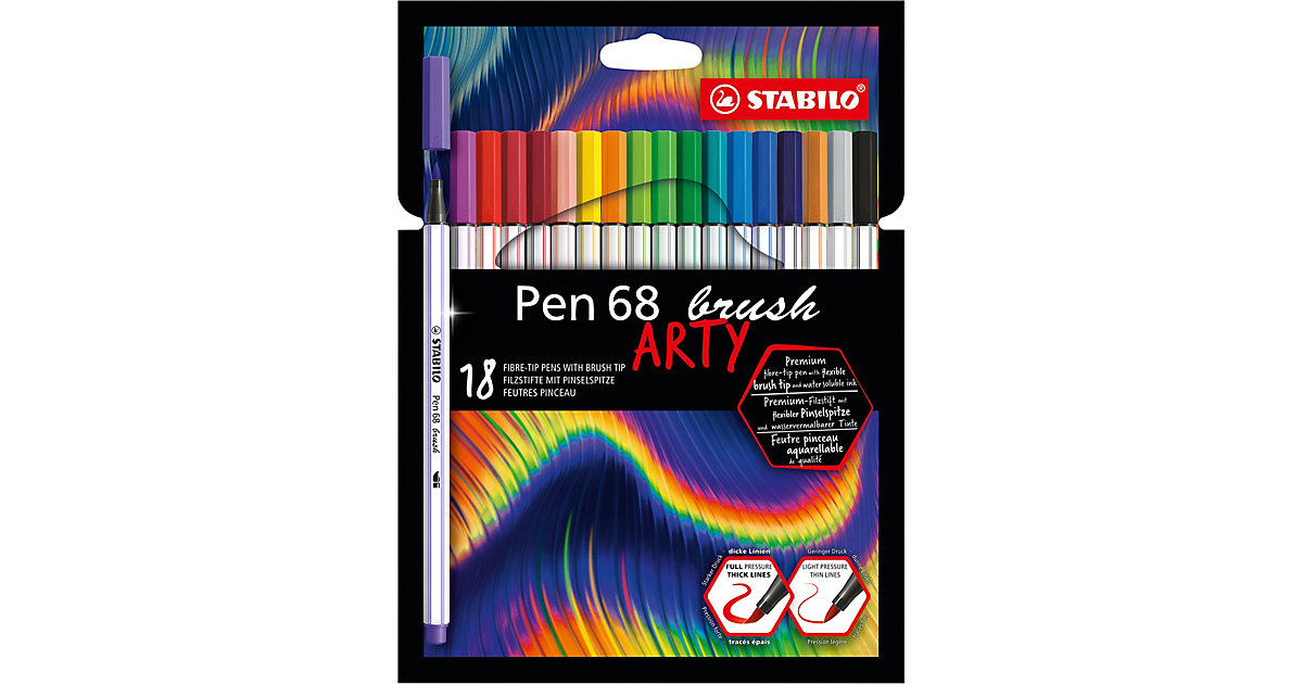 Premium-Filzstifte Pen 68 brush ARTY, 18 Farben mehrfarbig von Stabilo