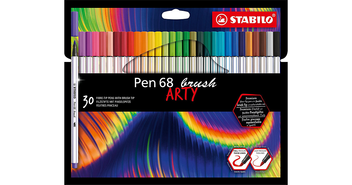 Premium-Filzstifte Pen 68 brush ARTY, 30 Farben mehrfarbig Modell 4 von Stabilo