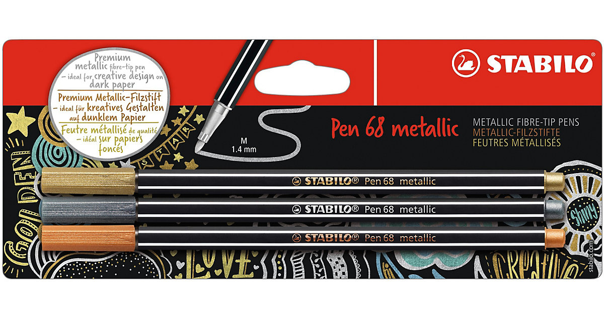 Premium-Filzstifte Pen 68 metallic, 3 Farben mehrfarbig Modell 1 von Stabilo