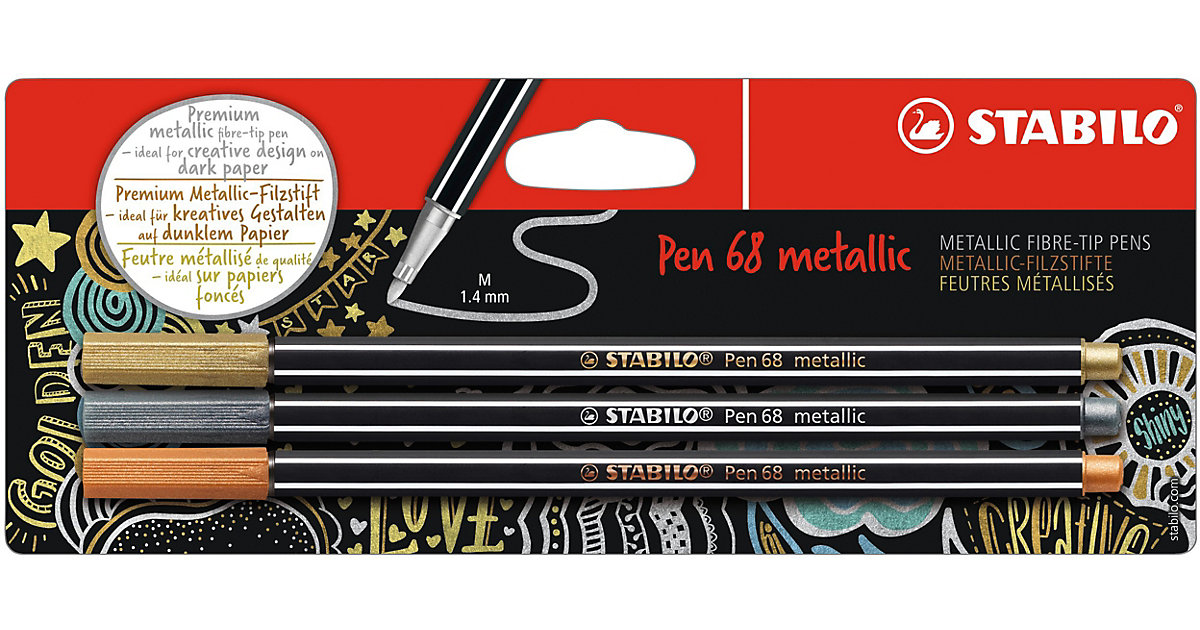 Premium-Filzstifte Pen 68 metallic, 3 Farben mehrfarbig Modell 1 Premium-Filzstifte Pen 68 metallic, 3 Farben mehrfarbig Modell 1 von Stabilo