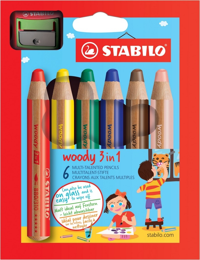 STABILO Aquarellfarbstift WOODY im 6er Etui inklusive Spitzer von Stabilo