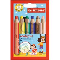 STABILO Buntstift, Wasserfarbe & Wachsmalkreide - woody 3 in 1 - 6er Pack - mit 6 verschiedenen Farben von Stabilo