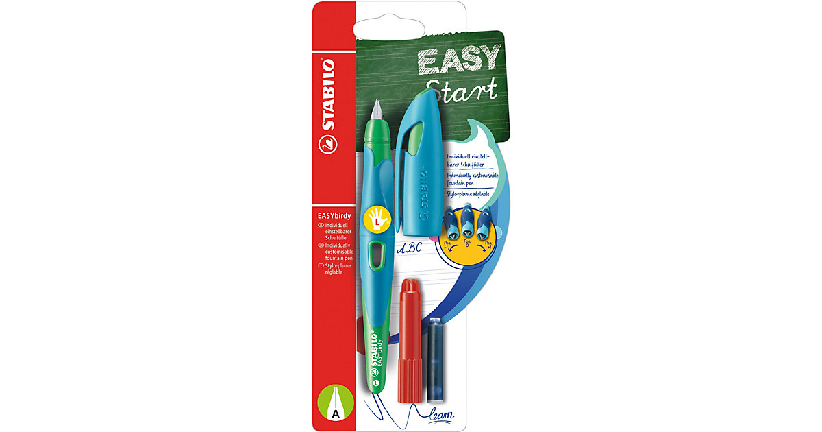 Schulfüller EASYbirdy Linkshänder A-Feder himmelblau/grasgrün, inkl. Patrone & Einstellwerkzeug blau/lila Schulfüller EASYbirdy Linkshänder A-Feder himmelblau/grasgrün, inkl. Patrone & Einstellwerkzeug blau/lila von Stabilo