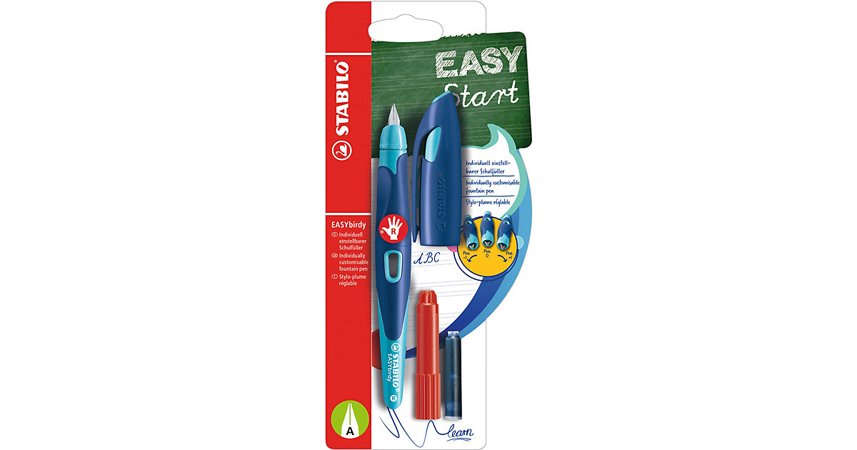 Schulfüller EASYbirdy Rechtshänder A-Feder mitternachtsblau/azur, inkl. Patrone & Einstellwerkzeug azurblau Schulfüller EASYbirdy Rechtshänder A-Feder mitternachtsblau/azur, inkl. Patrone & Einstellwerkzeug azurblau von Stabilo
